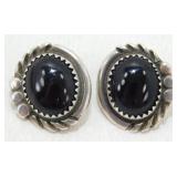 Clip Sterling Black Onyx Stone Earrings