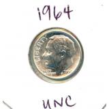 1964 Roosevelt Uncirculated Silver Dime
