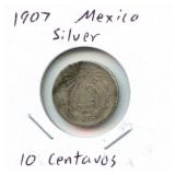 1907 Silver Mexico 10 Centavos
