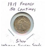 1919 French 50 Centimes - Silver, Women Sowing