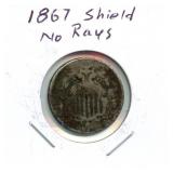 1867 Shield Nickel - No Rays