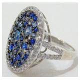 Sterling Silver Ring with Blue & White Synthetic