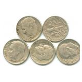 Group of 5 Roosevelt Silver Dimes