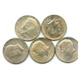 Lot of 5 Kennedy 40% Silver Half-Dollar Coins,