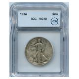 1934 Walking Liberty Half Dollar 90% Silver Coin,