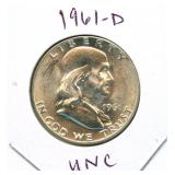 1961-D Franklin Uncirculated Silver Half Dollar