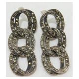 Sterling (?) 3 Circle w/ Stone Earrings