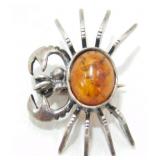 Sterling Amber Crab Pin