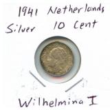 1941 Netherlands Silver 10 Cent - Wilhelmina I