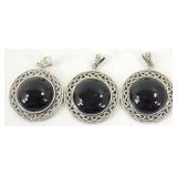 3 Sterling Silver Onyx Pendants