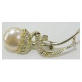 Gold Tone Imitation Pearl and Rhinestone Accented