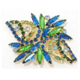 Vintage Green and Blue Stone Brooch - 14.53 grams