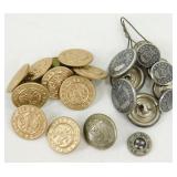 Box of Vintage Military & Fire Department Buttons