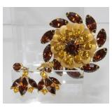 Rhinestone Clip On Earring and Brooch Set