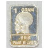 Silver Bar Skull: .999 Fine Silver - 1 gram