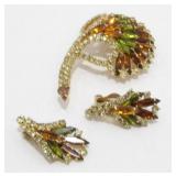 Multi-Color Clip On Earring and Brooch Set