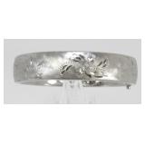 Vintage Sterling Silver Etched Hinged Bangle