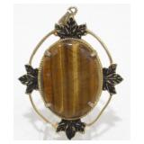 Gold Tone Large Tiger Eye Pendant - 20.8 grams
