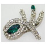 Rhinestone Vintage Brooch with 2 Green Stones -