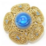 Gold Tone Vintage Blue Flower Pin -  14.37 grams