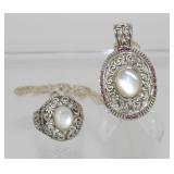 Vintage Sterling Silver MOP Ruby Accent 18ï¿½