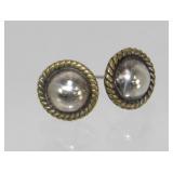 Vintage Sterling Silver Button Earrings - Signed