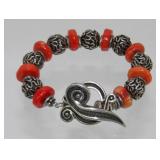 Sterling Silver Coral and Filigree Beaded