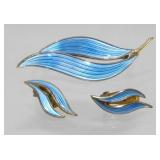 Vintage Sterling Silver Norway Guilloche Blue