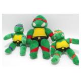 3 Vintage 1989 TMNT Ninja Turtles Plushes - 10"