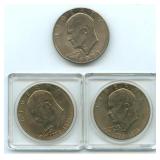 3 IKE Dollars - 2 Bicentennial & (1) 1971-D