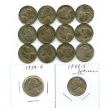 (14) U.S. Nickels: (11) Silver War Nickels, (1)