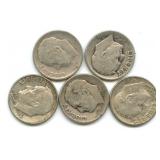 (5) U.S. Roosevelt Silver Dimes