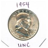 1954 Franklin Uncirculated Silver Half Dollar