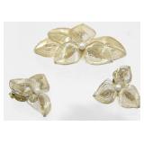 Gold Tone Clip On Earring and Brooch Set