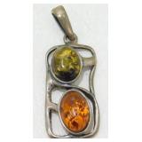 Sterling 2 Stone Amber Pendant