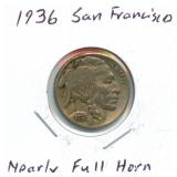1936 San Francisco Buffalo Nickel - Nearly Full