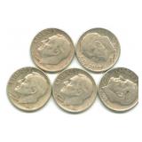 Group of 5 Roosevelt Silver Dimes