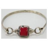 Vintage Sterling Silver Coral Bracelet - Signed