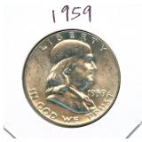 1959 Franklin Uncirculated Silver Half Dollar