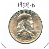 1959-D Franklin Uncirculated Silver Half Dollar