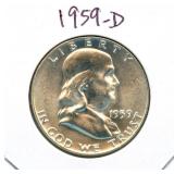1959-D Franklin Uncirculated Silver Half Dollar