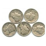 (5) Mercury Silver Dimes