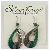 Green Silver Forest Earrings - On Card