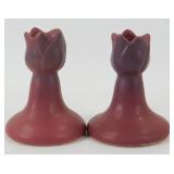 * Antique Van Briggle Tulip Maroon Candlesticks