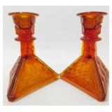 * MCM Amberina Large Candle Holders - No Damage