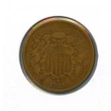 1865 U.S. Two Cent Copper Coin - Nice Details