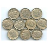 Lot of 10 Roosevelt 90% Silver Dimes, $1 Face