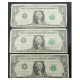 3 Series 1963-B One Dollar Joseph W. Barr Bills