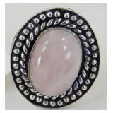 German Silver & Rose Quartz Ring - Size 6
