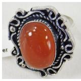 German Silver & Red Onyx Ring - Size 8